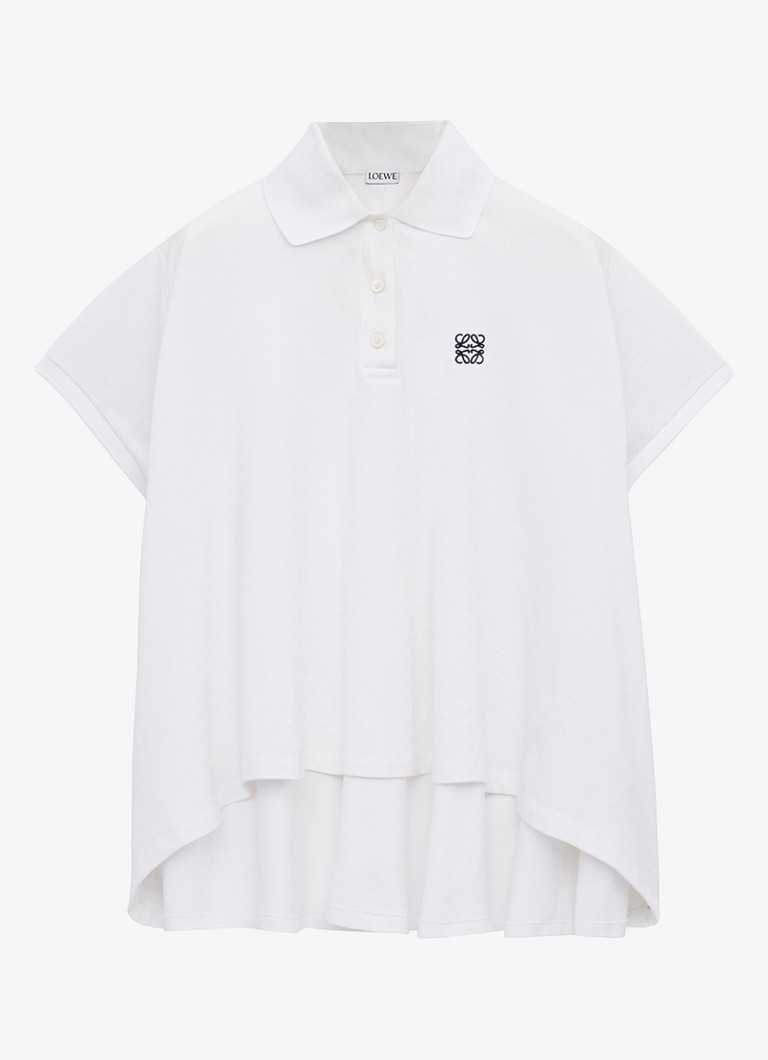 LOEWE Dames Oversized polo met logoborduring en asymmetrische zoom in de kleur Wit
