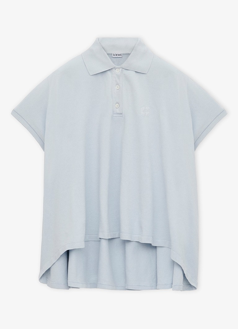 LOEWE Dames Oversized polo met logoborduring en asymmetrische zoom in de kleur Lichtblauw