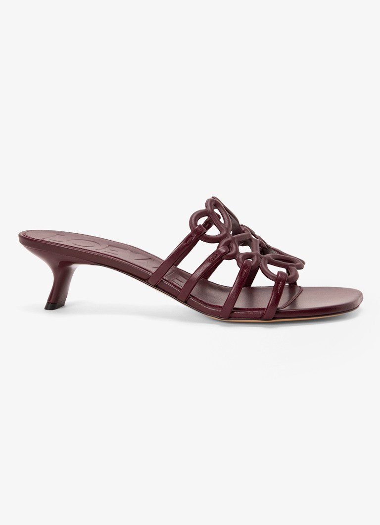 LOEWE Dames Petal Anagram muiltje van kalfsleer in de kleur Bordeauxrood