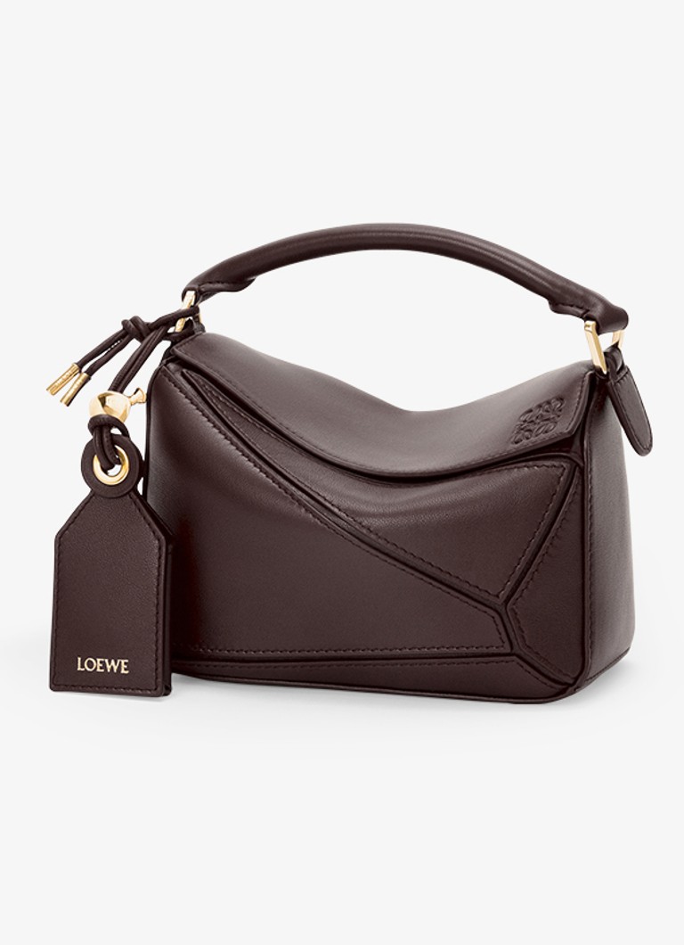 LOEWE Dames Puzzle Featherlight Mini handtas van kalfsleer in de kleur Donkerbruin