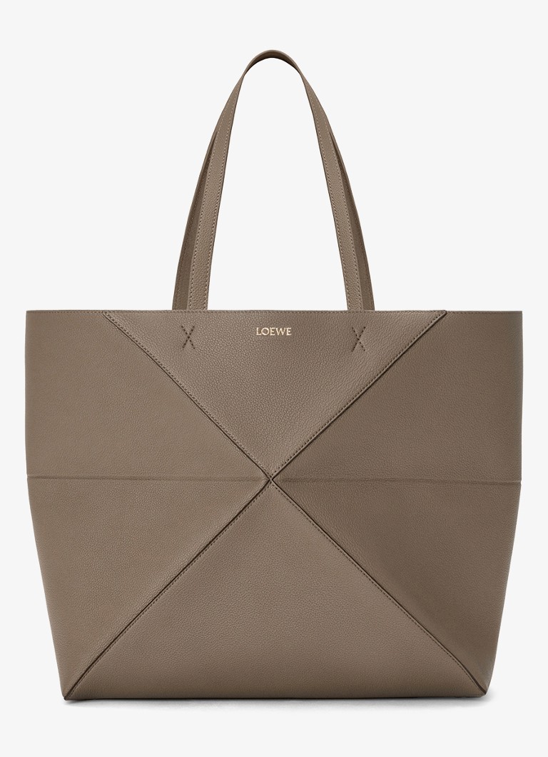 LOEWE Dames Puzzle Fold Horizontal Large shopper van kalfsleer in de kleur Taupe