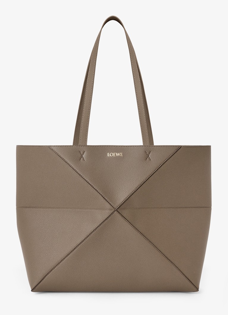 LOEWE Dames Puzzle Fold Horizontal Medium shopper van kalfsleer in de kleur Taupe