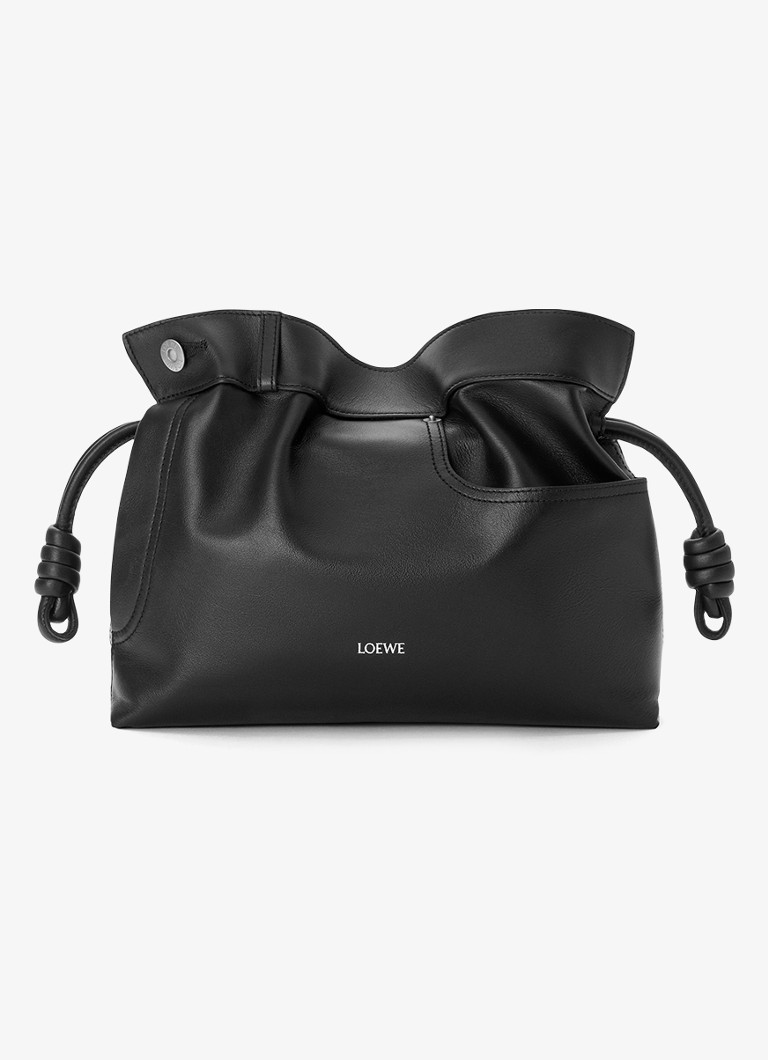 LOEWE Dames Flamenco Panta M clutch van kalfsleer in de kleur Zwart
