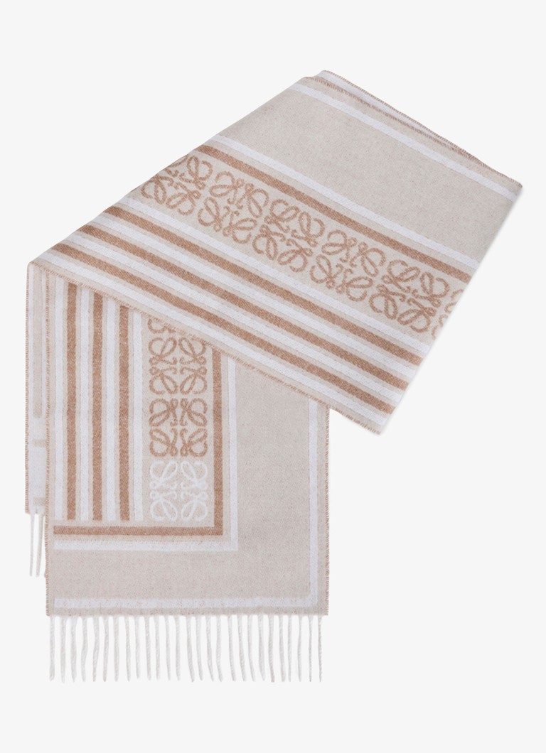 LOEWE Dames Fijngebreide sjaal in kasjmierblend met logo 180 x 30 cm in de kleur Beige