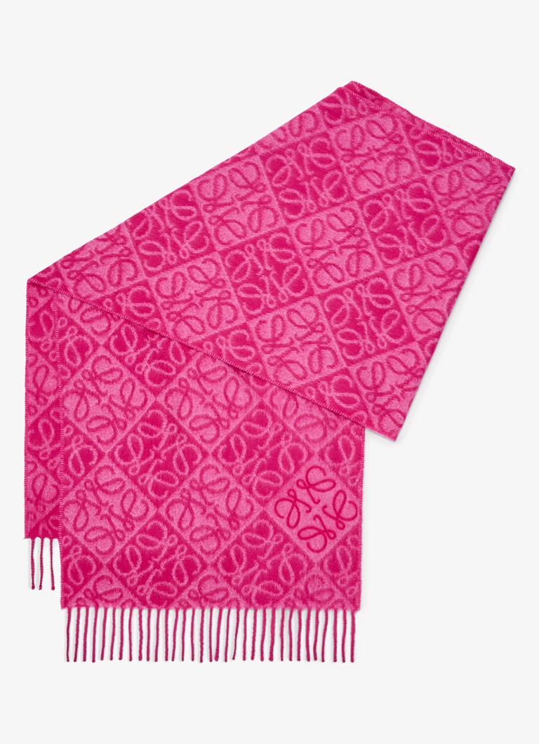LOEWE Dames Anagram sjaal in kasjmierblend met logo 180 x 38 cm in de kleur Fuchsia