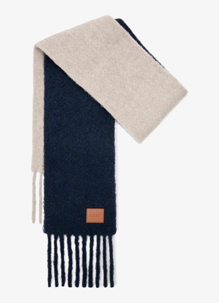 LOEWE Dames Fijngebreide sjaal in alpaca wolblend 176 x 23 cm in de kleur Donkerblauw