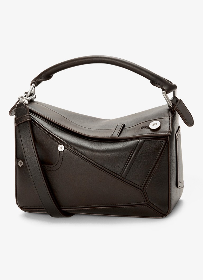 LOEWE Dames Puzzle Panta S handtas van kalfsleer in de kleur Donkerbruin