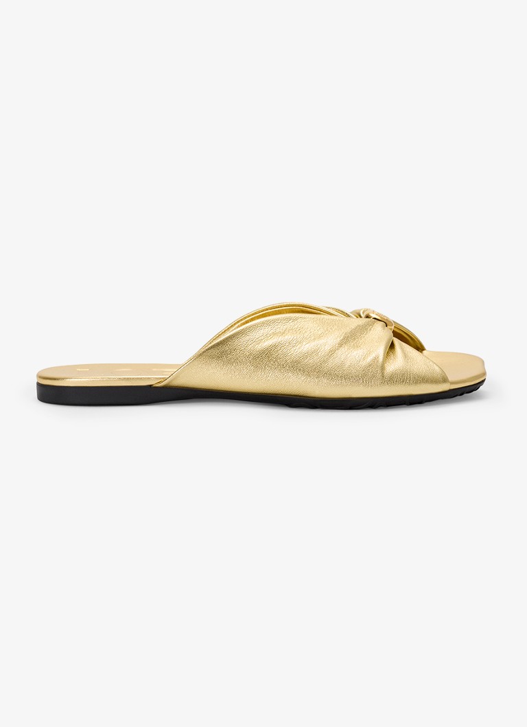 LOEWE Dames Pebble Soft slipper van lamsleer met metallic finish in de kleur Goud