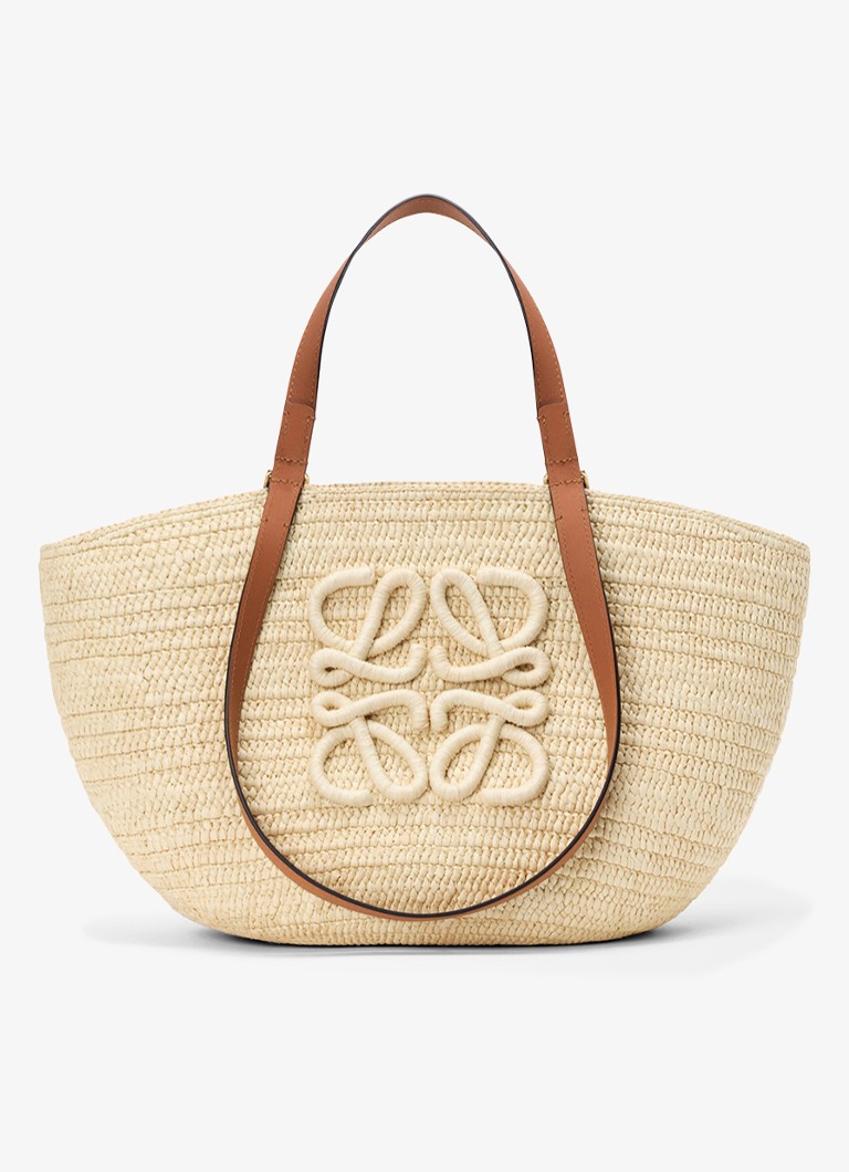 LOEWE Dames Eclipse Medium shopper van raffia met logo in de kleur Beige