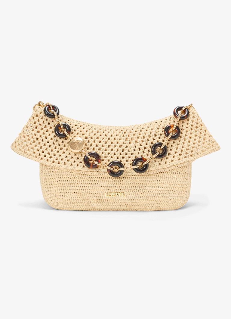 LOEWE Dames Ola Medium schoudertas van raffia in de kleur Beige