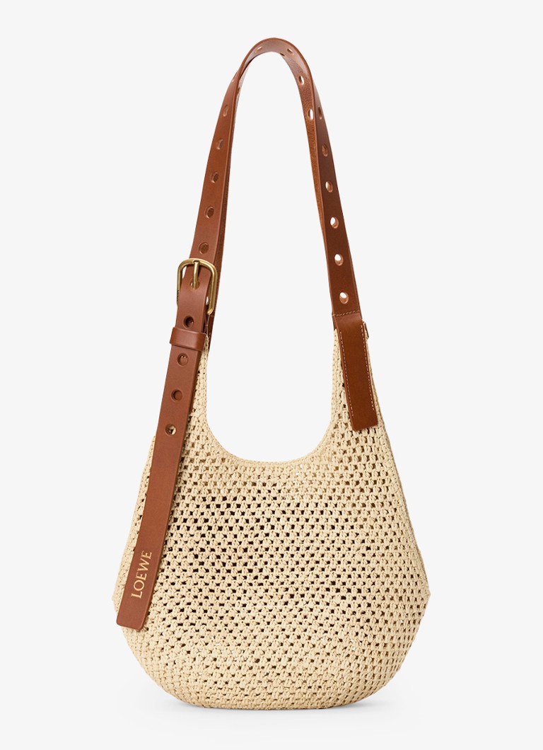 LOEWE Dames Punch Hole Small schoudertas van raffia in de kleur Beige
