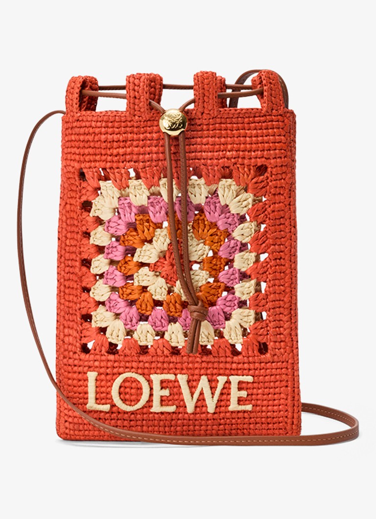 LOEWE Dames Crossbodytas van raffia met logo in de kleur Donkeroranje