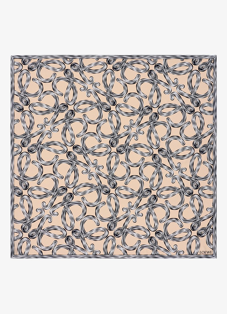 LOEWE Dames Sjaal van zijde met logoprint 132 x 132 cm in de kleur Beige