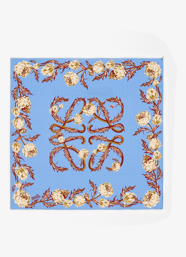 LOEWE Dames Reversible sjaal van zijde met logoprint 90 x 90 cm in de kleur Blauw