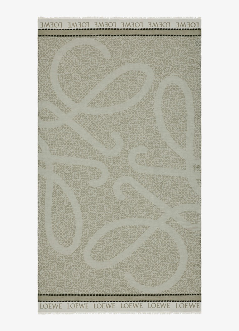LOEWE Dames Anagram pareo met logoprint 190 x 105 cm in de kleur Khaki