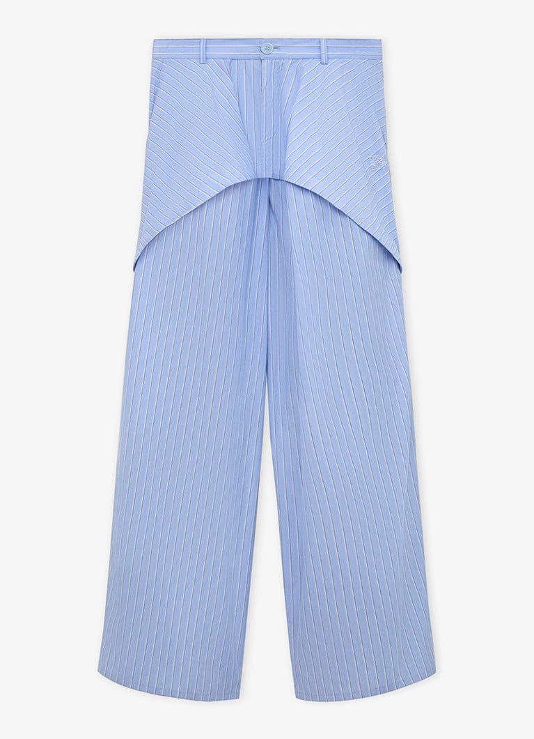LOEWE Dames Mid waist wide fit pantalon met streepprint in de kleur Blauw