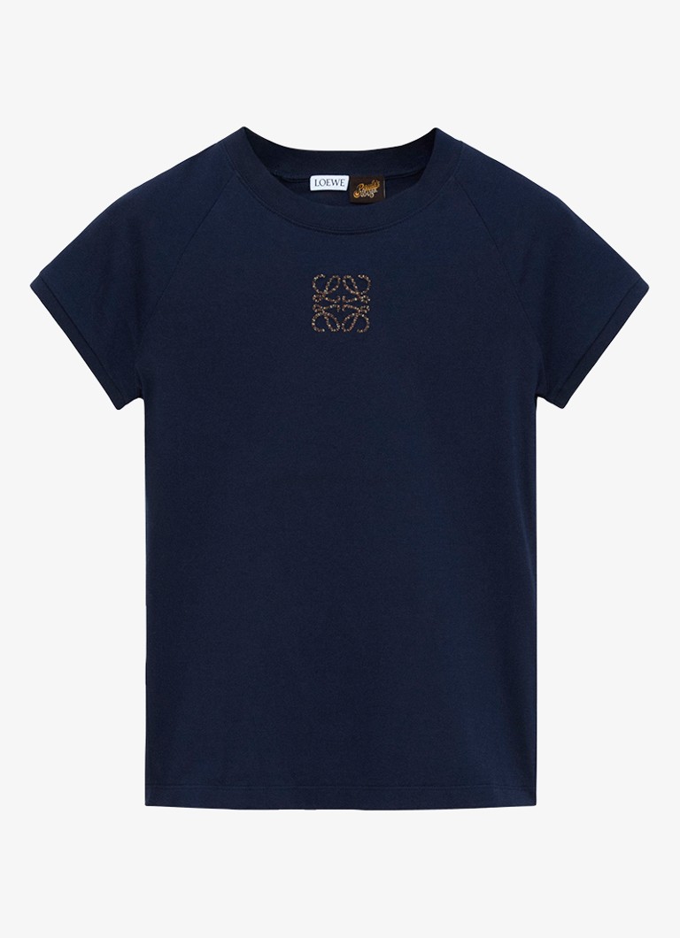LOEWE Dames T-shirts met logoborduring in de kleur Donkerblauw
