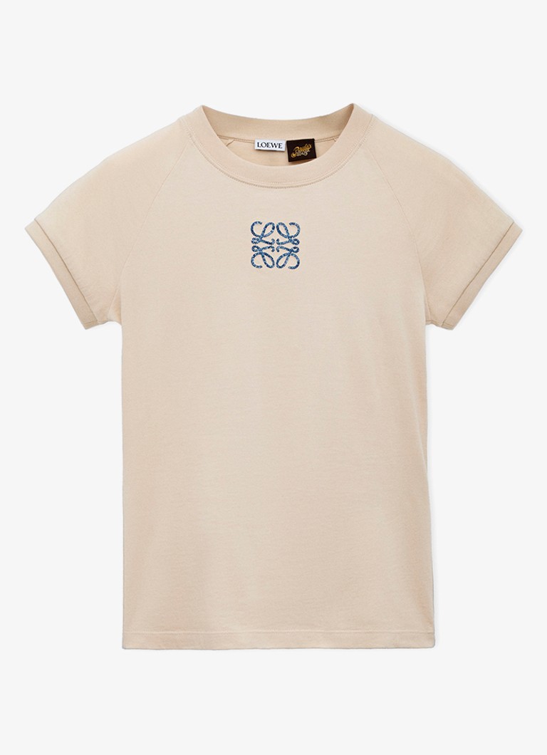 LOEWE Dames T-shirt met logoborduring in de kleur Beige