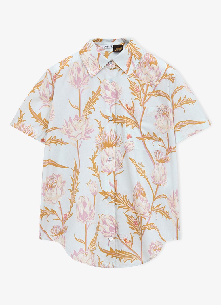 LOEWE Dames Blouse met bloemenprint en borstzak in de kleur Lichtblauw