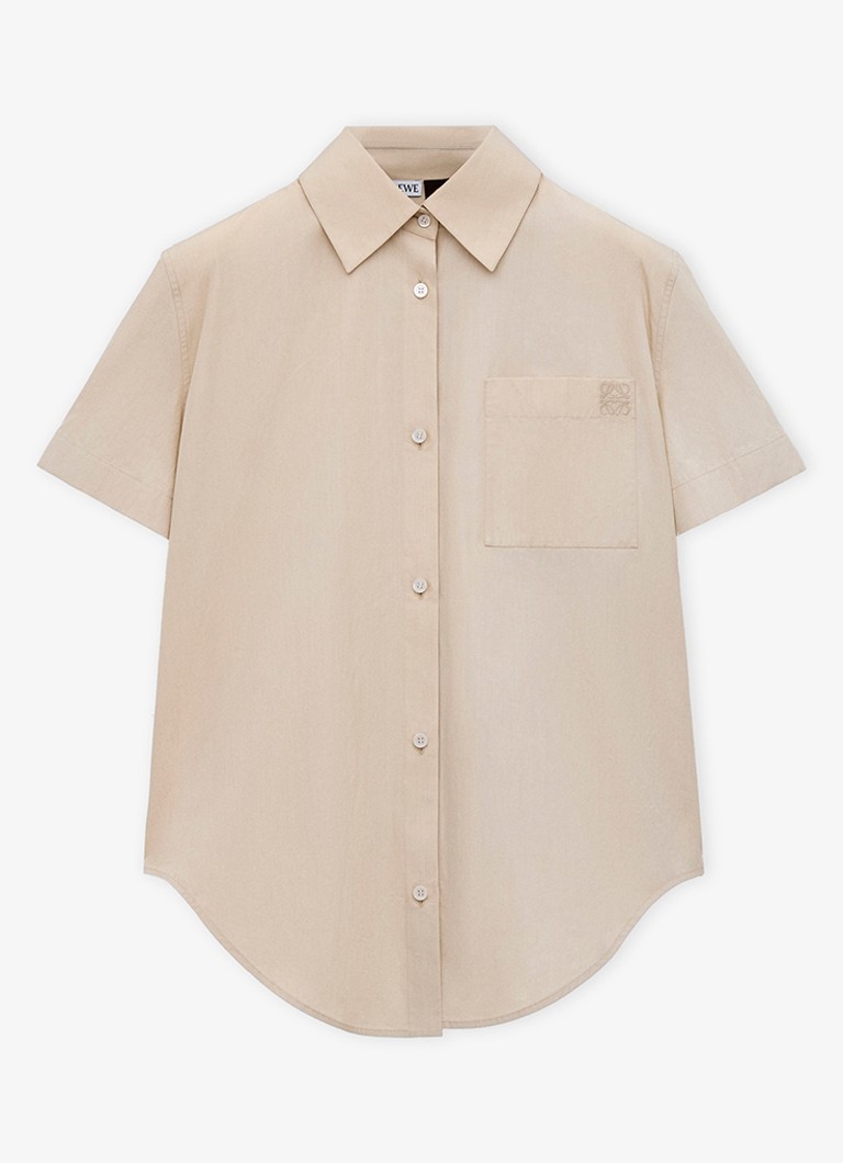 LOEWE Dames Blouse met logoborduring en borstzak in de kleur Beige