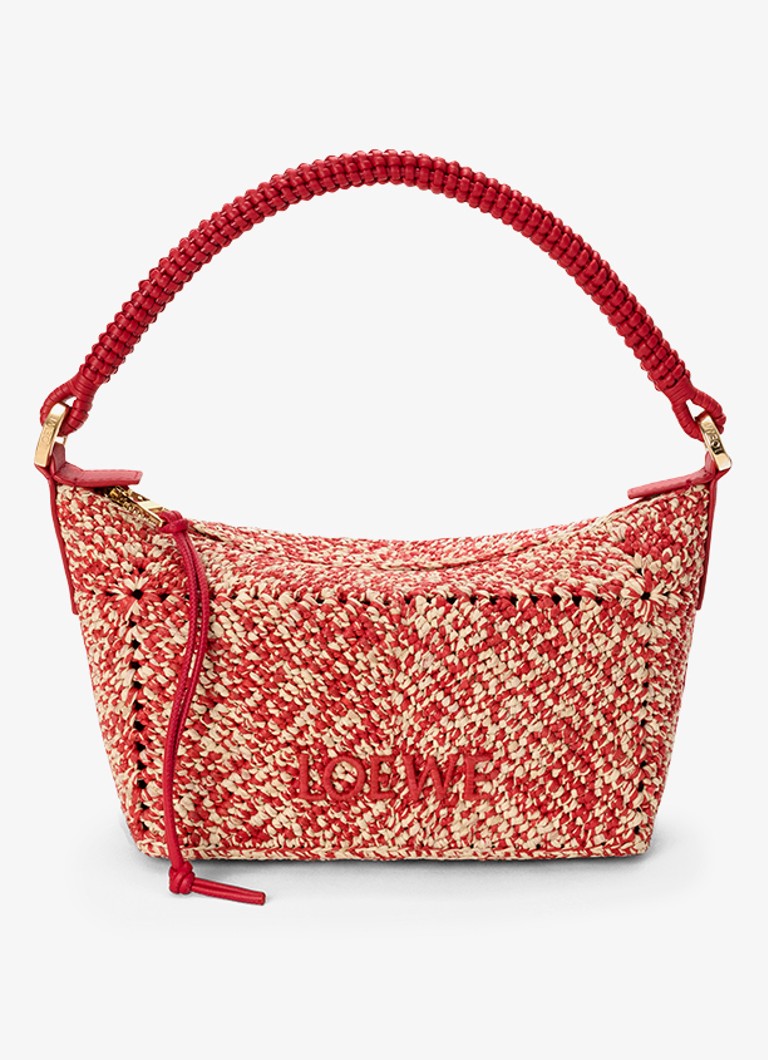 LOEWE Dames Cala Mini handtas van raffia met kalfsleren details in de kleur Rood