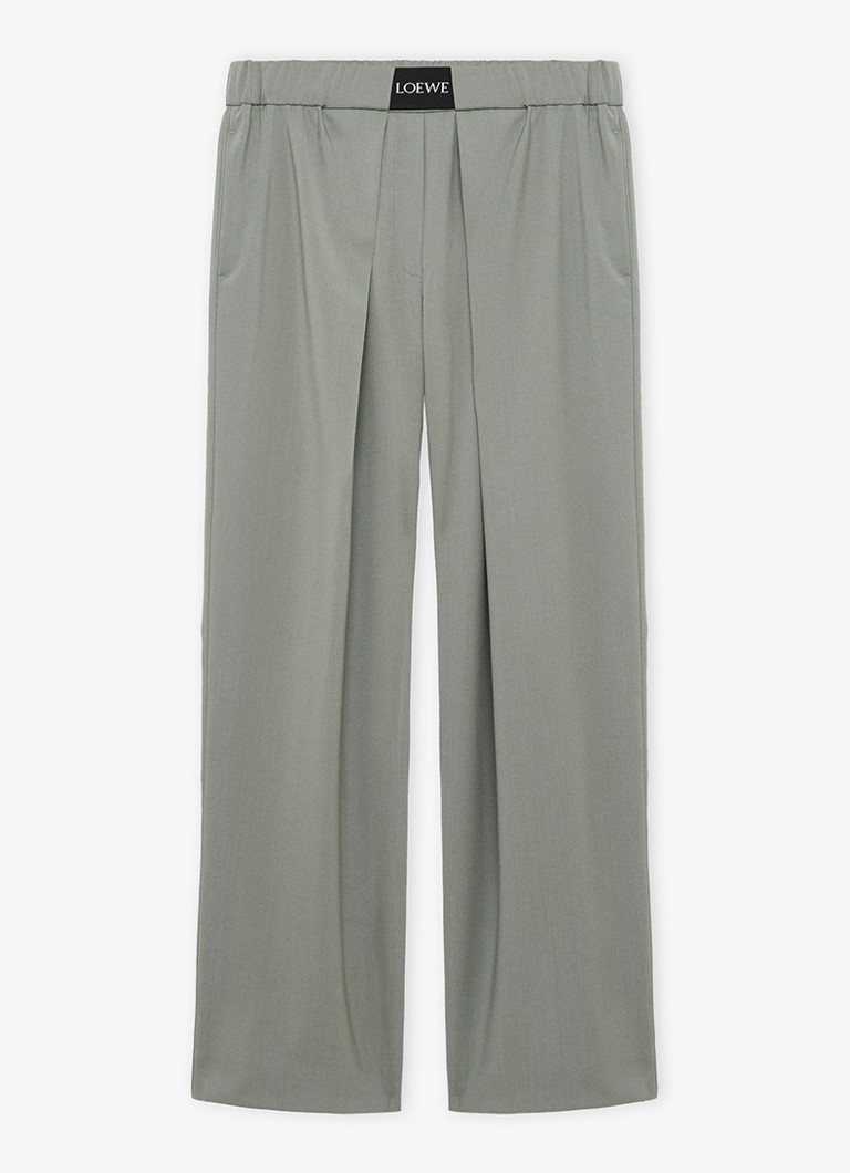 LOEWE Dames High waist wide fit pantalon in wolblend met logo in de kleur Grijs