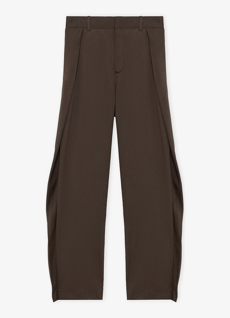 LOEWE Dames High waist wide fit pantalon in zijdeblend met plooidetail in de kleur Bruin