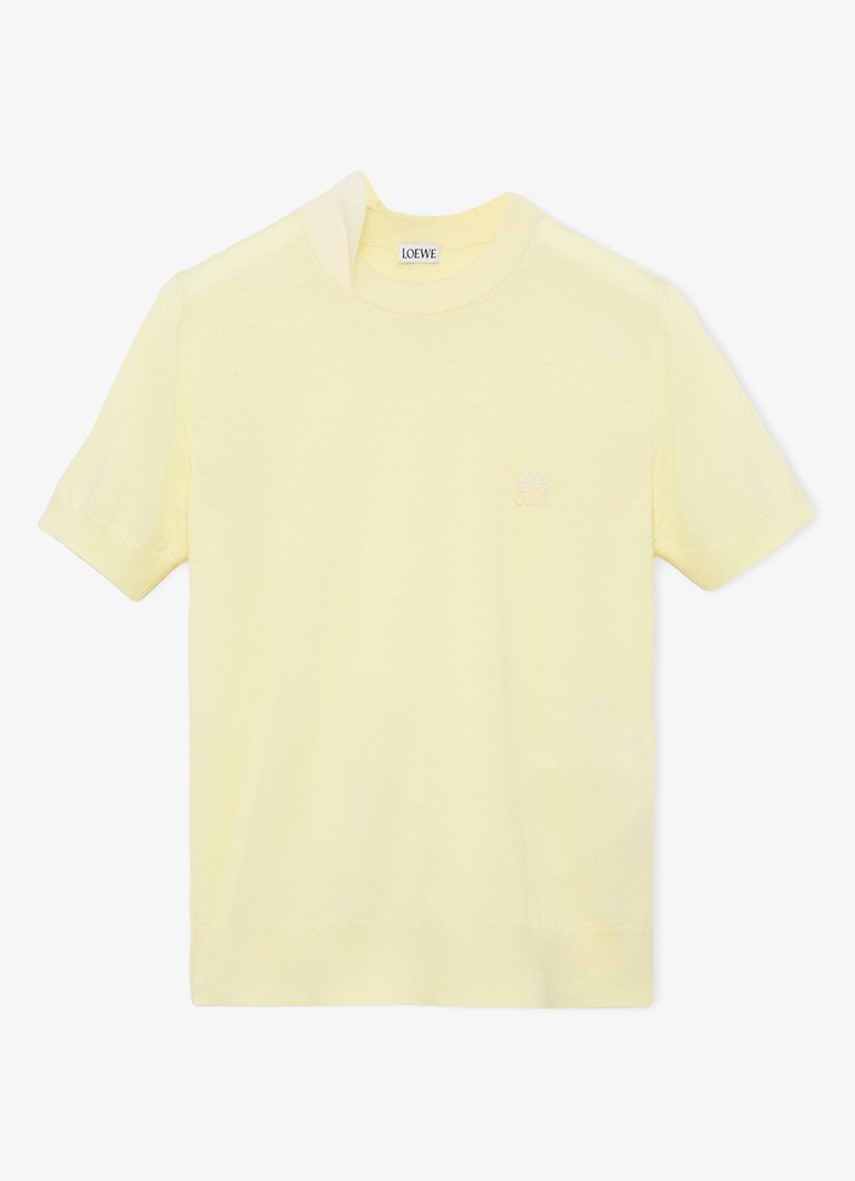 LOEWE Dames Fijngebreide top in wolblend met logoborduring in de kleur Geel