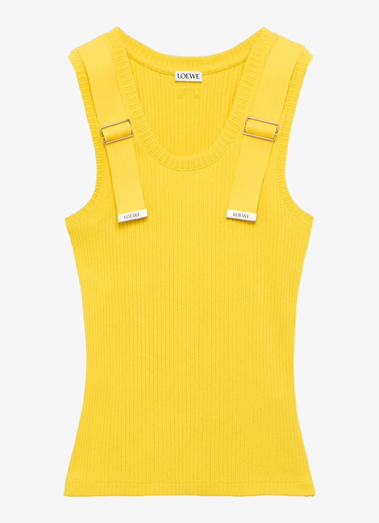 LOEWE Dames Ribgebreide tanktop met logo in de kleur Geel