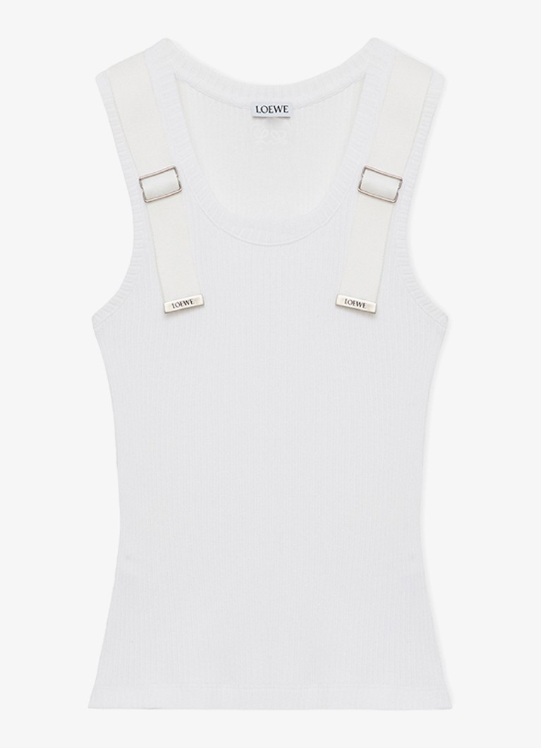LOEWE Dames Ribgebreide tanktop met logo in de kleur Wit