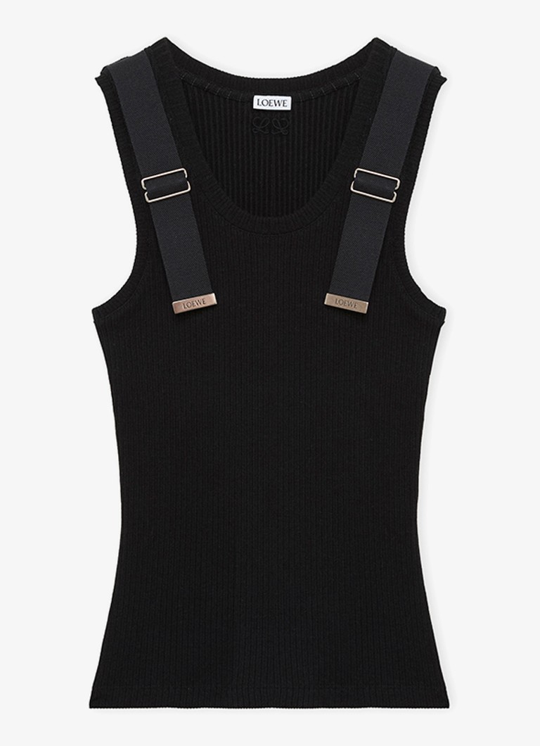 LOEWE Dames Ribgebreide tanktop met logo in de kleur Zwart