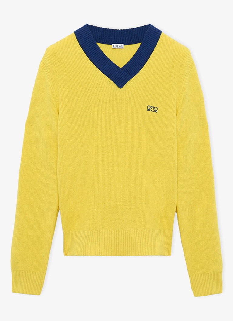 LOEWE Dames Grofgebreide pullover in wolblend met V-hals in de kleur Geel