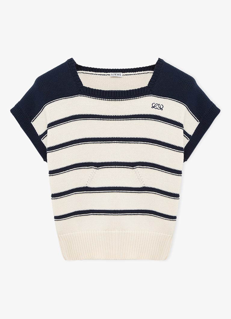 LOEWE Dames Grofgebreide top in wolblend met streepprint in de kleur Gebroken wit