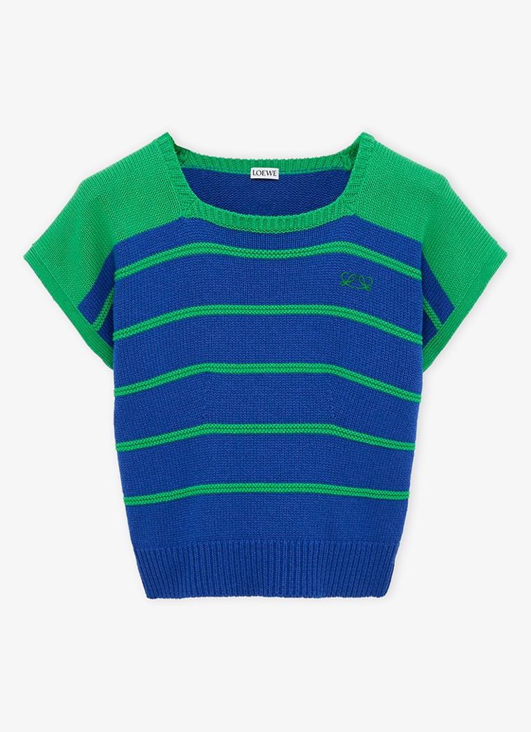 LOEWE Dames Grofgebreide top in wolblend met streepprint in de kleur Blauw