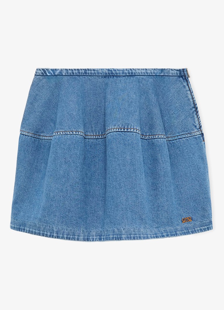 LOEWE Dames Mini spijkerrok met logoborduring in de kleur Indigo