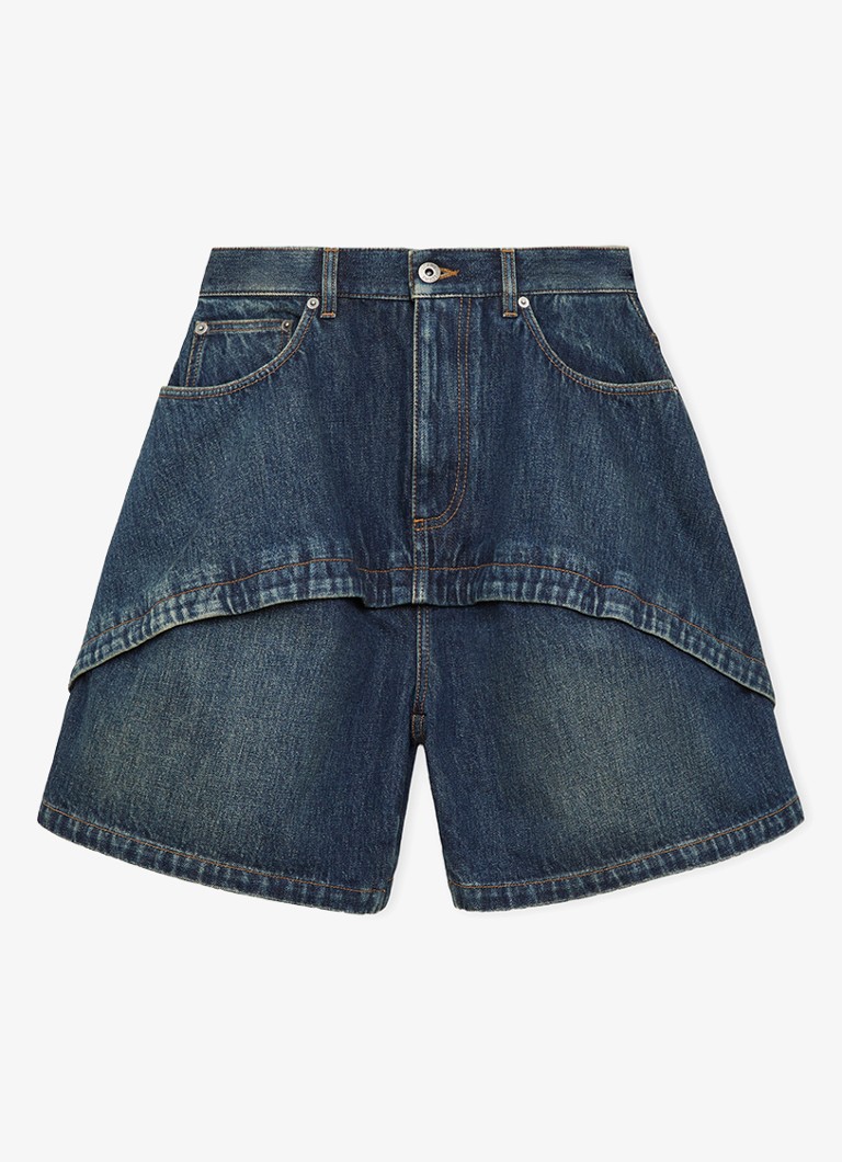LOEWE Dames High waist wide fit korte broek van denim met donkere wassing in de kleur Donkerblauw