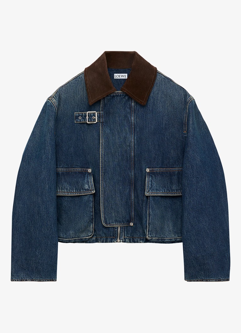 LOEWE Dames Spijkerjas met details van corduroy en opgestikte zakken in de kleur Donkerblauw