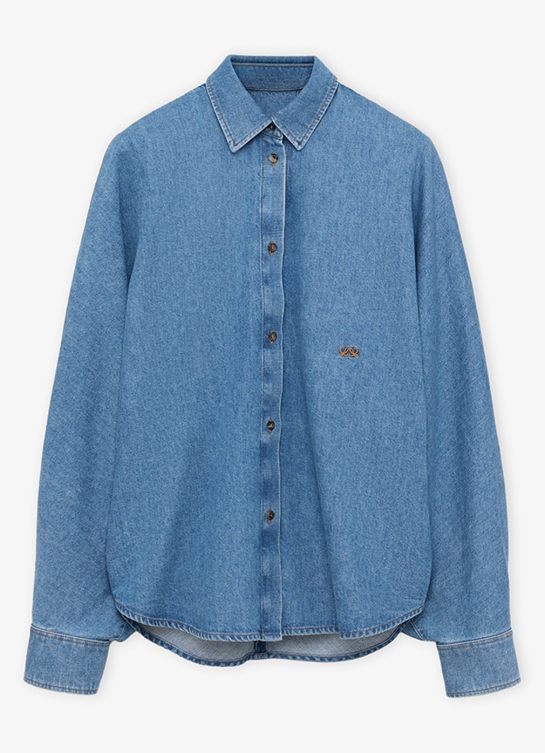 LOEWE Dames Blouse van denim met logoborduring in de kleur Indigo