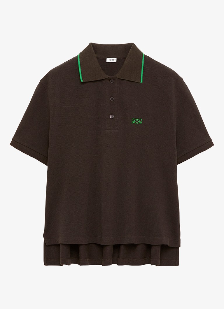 LOEWE Dames Fijngebreid T-shirt met polokraag in de kleur Bruin