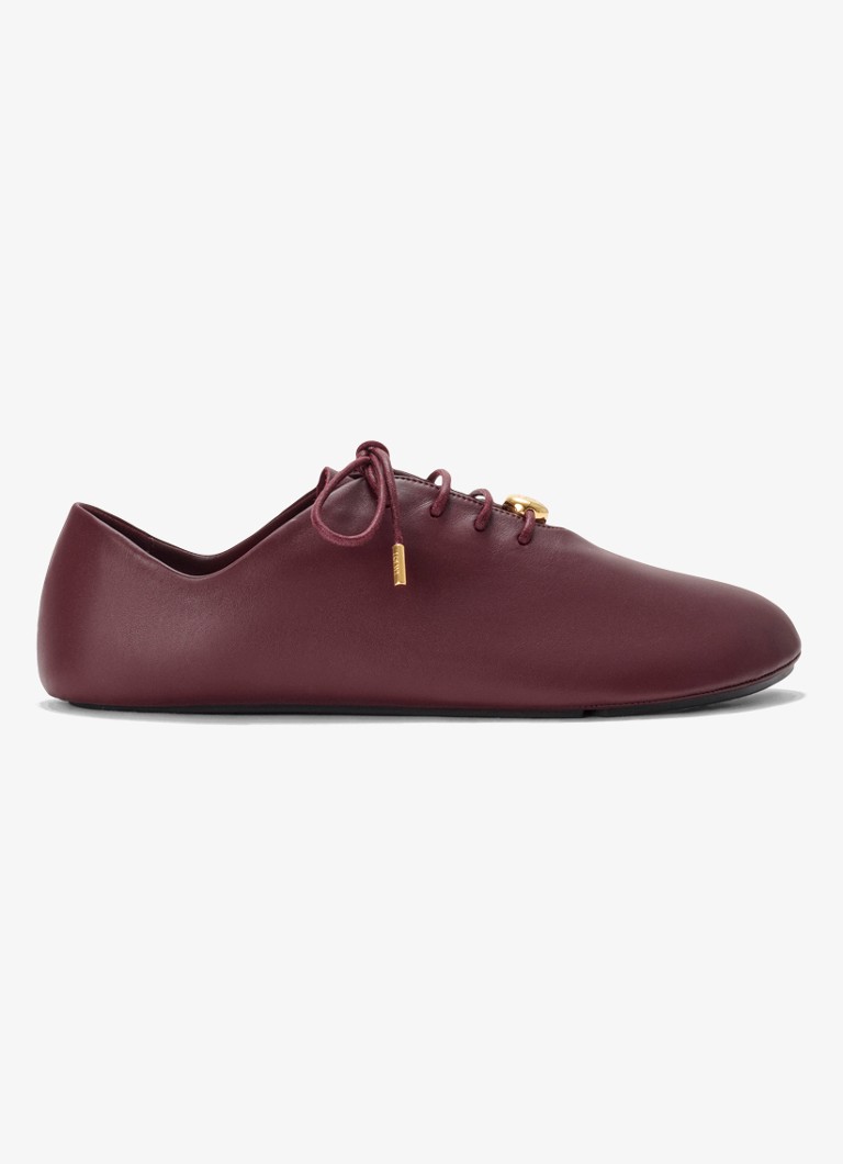 LOEWE Dames Pebble Soft Lace-Up sneaker van kalfsleer in de kleur Donkerrood