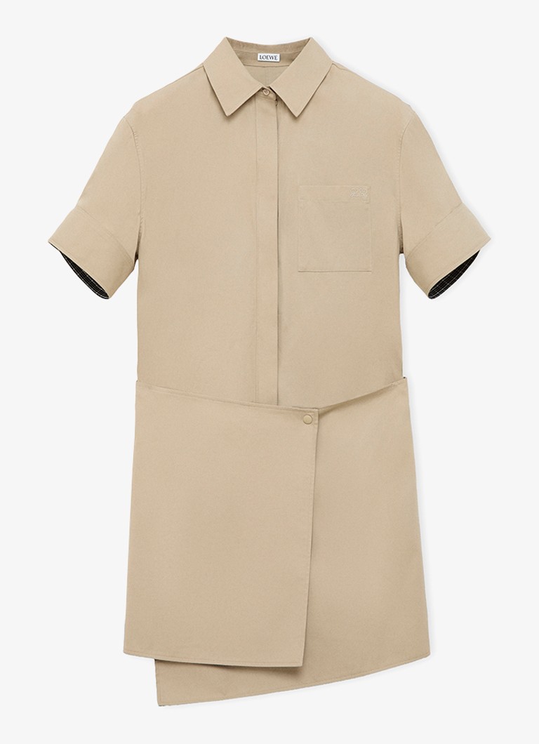 LOEWE Dames Mini jurk in zijdeblend met omslag in de kleur Beige