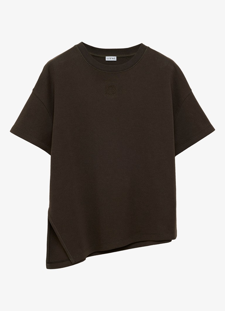 LOEWE Dames T-shirt met zijsplit en logo in de kleur Bruin