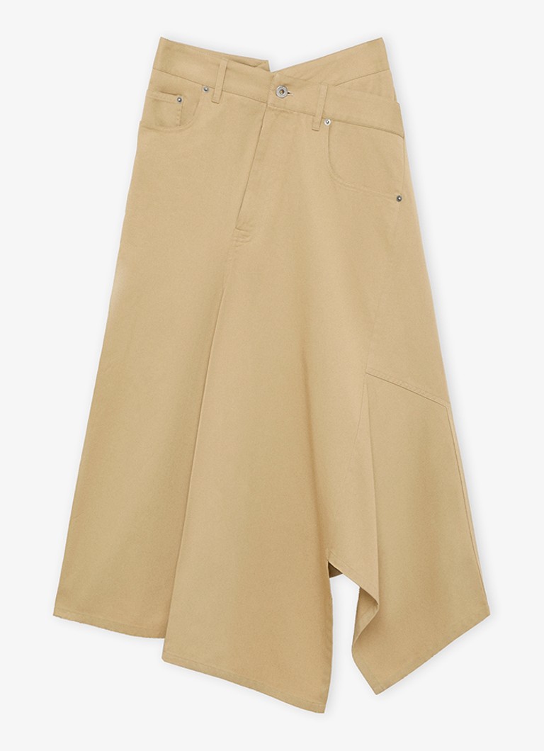 LOEWE Dames Midi rok met asymmetrisch detail in de kleur Beige