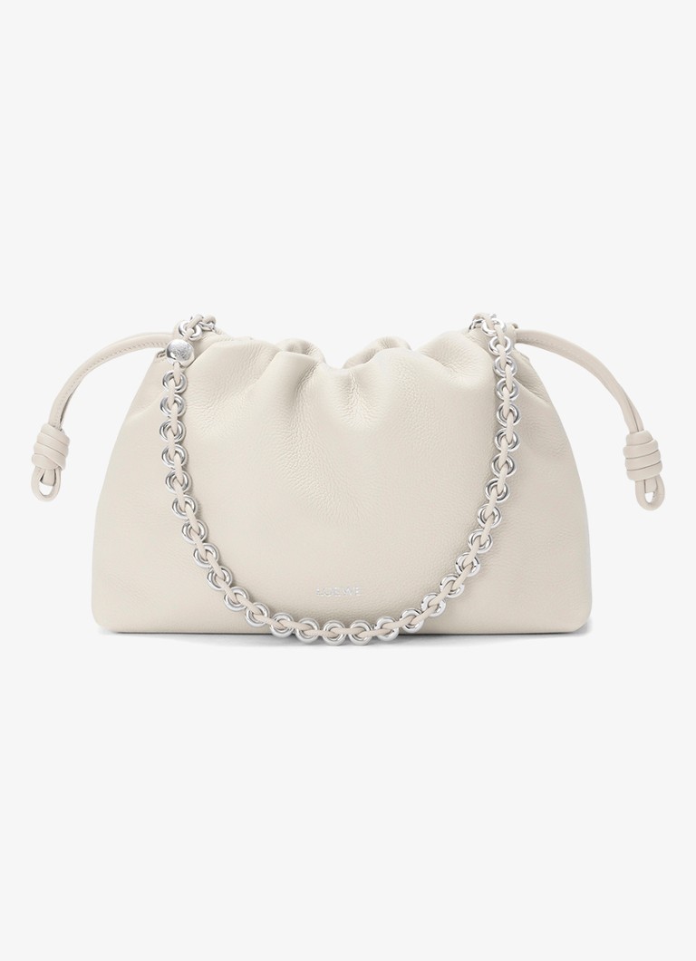 LOEWE Dames Flamenco Medium schoudertas van kalfsleer in de kleur Wit