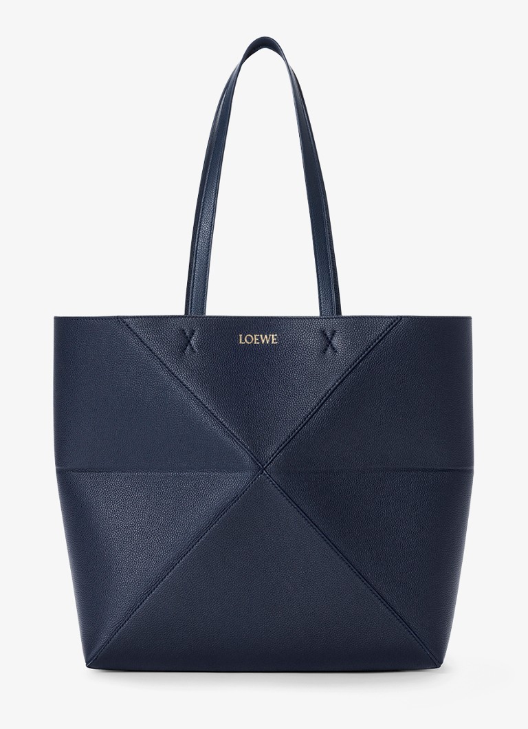 LOEWE Dames Puzzle Fold Horizontal Medium shopper van kalfsleer in de kleur Donkerblauw