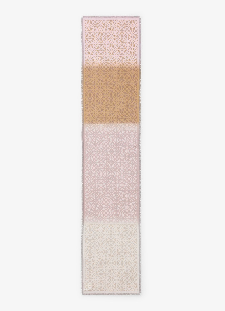 LOEWE Dames Anagram fijngebreide sjaal in kasjmierblend met logo 200 x 45 cm in de kleur Lichtroze