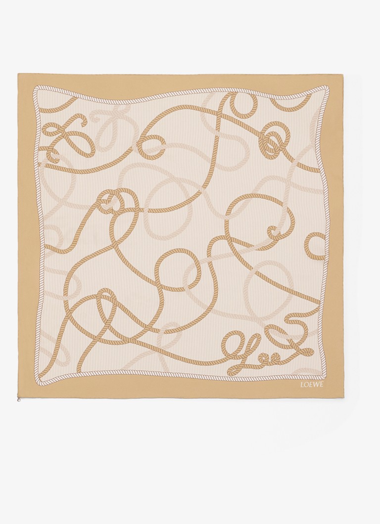 LOEWE Dames Sjaal van zijde met print 90 x 90 cm in de kleur Beige