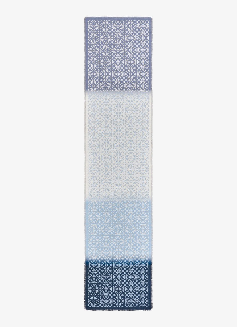 LOEWE Dames Anagram fijngebreide sjaal in kasjmierblend met logo 200 x 45 cm in de kleur Blauw