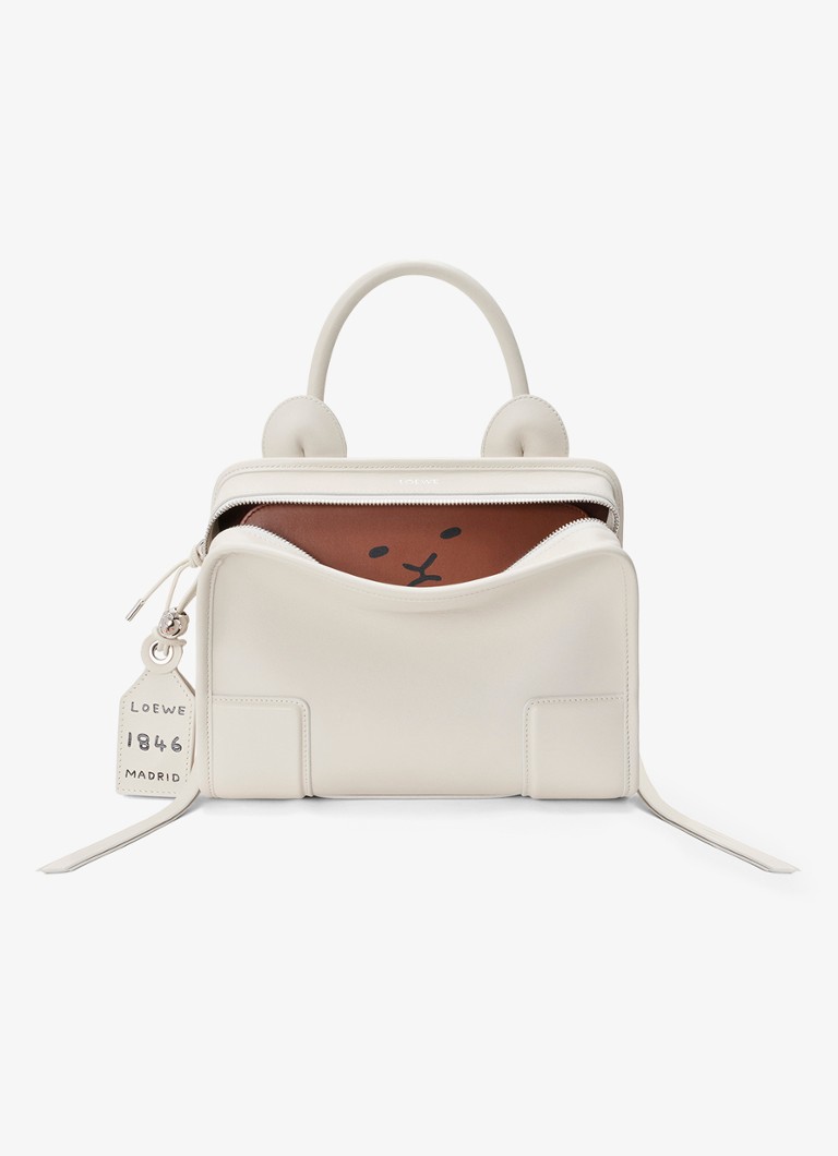 LOEWE Dames Amazona 180 Small Lion Intarsio handtas van kalfsleer in de kleur Gebroken wit