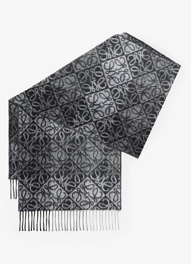LOEWE Dames Sjaal in kasjmierblend met logoprint 38 x 180 cm in de kleur Zwart